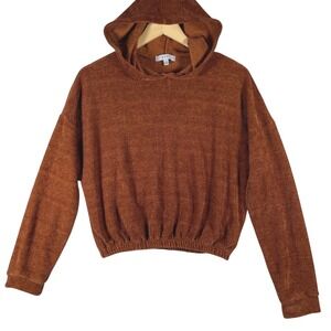 Y2K velvet cropped hoodie forest fairy grunge vtg M soft cozy brown 90s 2010s